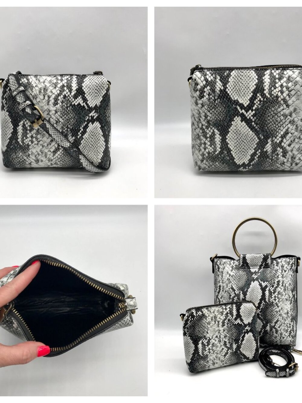 Unbranded Snakeskin Print Top Handle Crossbody & Matching Pouch - Picture 10 of 12